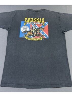 Rare Vintage 1997 90s Harley Davidson Savannah Georgia Sun Fade Eagle Flag